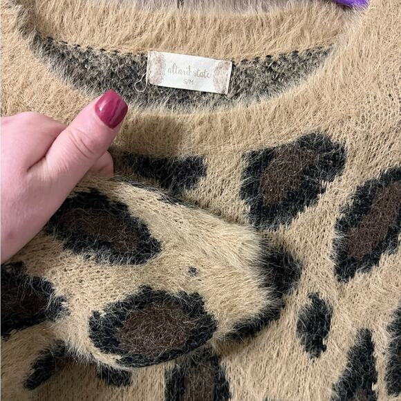Altar'd State Fuzzy Knit Leopard Print Drop Sleeve Pullover Sweater, Small /Med - Picture 6 of 7
